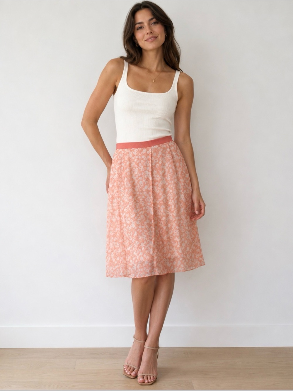 MaxMara Coral Floral 100% Silk Midi Skirt